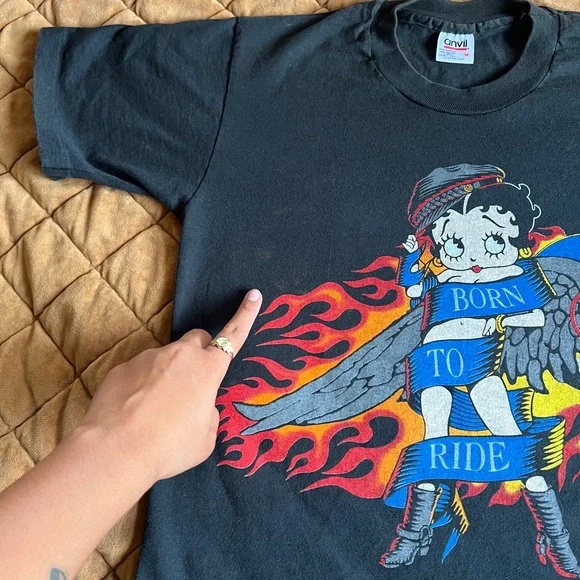 Vintage Betty Boop Motorcycle Tee Medium Black - Picture 3 of 9